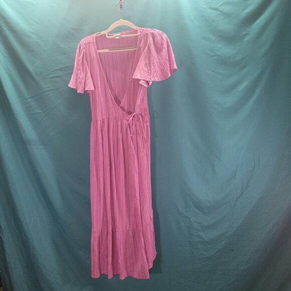 A New Day Womens Small Flutter Sleeve V-Neck Wrap Maxi Dress Pink - Picture 1 of 10